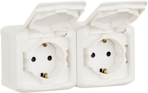 Розетка с заземлением накладная Legrand Quteo 2-м. крышка шторки IP44 белый картинка